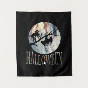 Halloween Funny Cat Halloween Birthday Tapestry