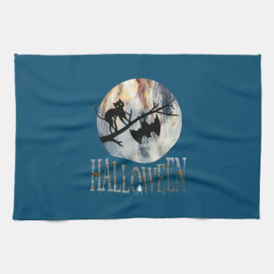 Halloween Funny Cat Halloween Birthday Tea Towel