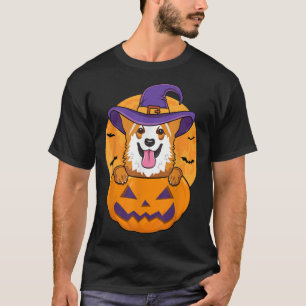 Halloween Funny Corgi Witch Hat Pumpkin Mens Women T-Shirt