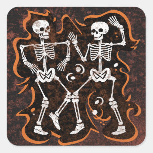 Halloween Funny Dancing Skeletons Square Sticker
