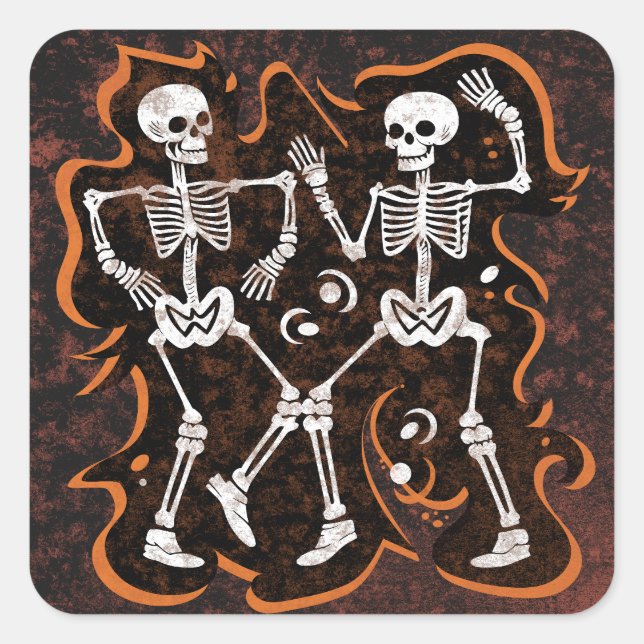 Halloween Funny Dancing Skeletons Square Sticker (Front)