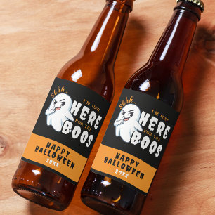 Halloween Funny Ghost Pun Just Here for the Boos Beer Bottle Label