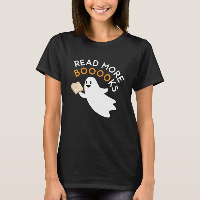 Halloween Funny Ghost Reading Books For Bookworm T-Shirt (Front)