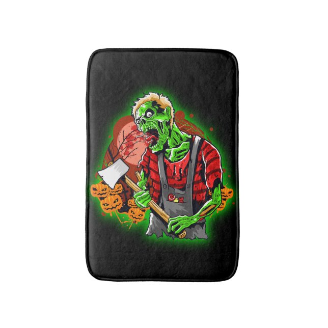 Halloween Funny Green Zombie Axe on   Bath Mat (Front Vertical)