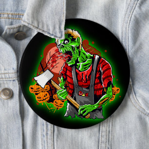 Halloween Funny Green Zombie Axe on Button