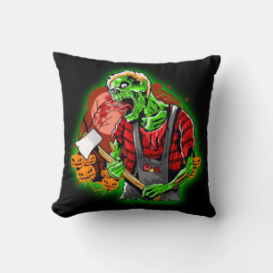 Halloween Funny Green Zombie Axe on Cushion