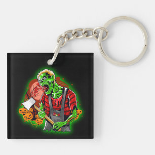 Halloween Funny Green Zombie Axe on Key Ring