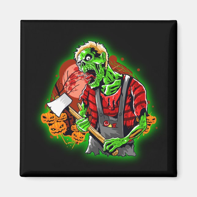 Halloween Funny Green Zombie Axe on   Magnet (Front)