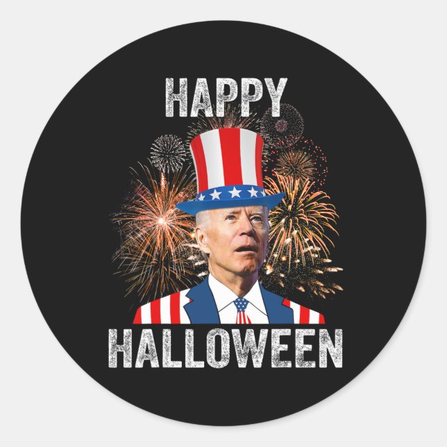 Halloween Funny Happy 4th Of July Anti Joe Biden  Classic Round Sticker (Front)