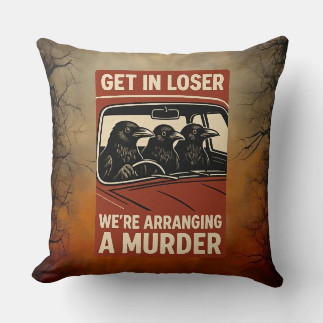 Halloween Funny Murder Of Crows Retro Throw Pillow (Front)