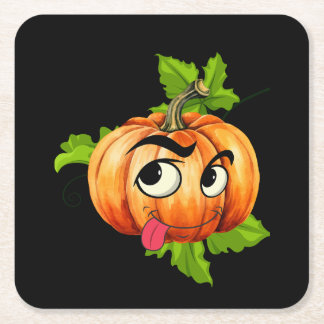 Halloween Funny Pumpkin Face Square Paper Coaster