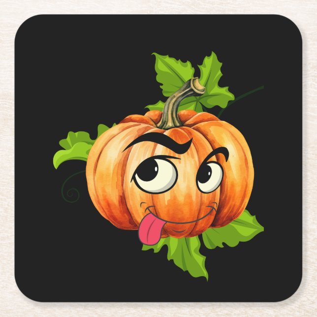 Halloween Funny Pumpkin Face Square Paper Coaster (Front)