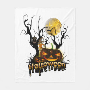 Halloween funny pumpkin with owl fleece blanket