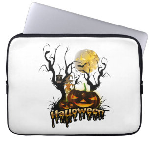 Halloween funny pumpkin with owl laptop sleeve