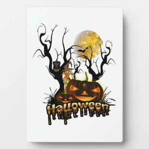 Halloween funny pumpkin with owl plaque