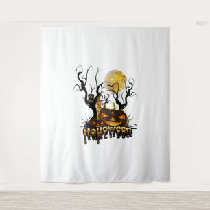 Halloween funny pumpkin with owl tapestry