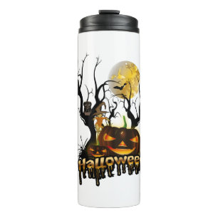 Halloween funny pumpkin with owl thermal tumbler