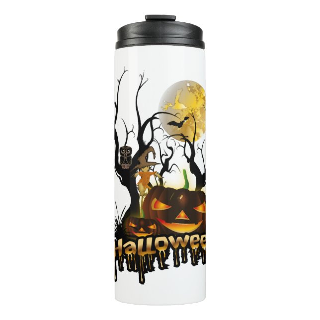Halloween funny pumpkin with owl thermal tumbler (Front)
