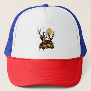 Halloween funny pumpkin with owl trucker hat