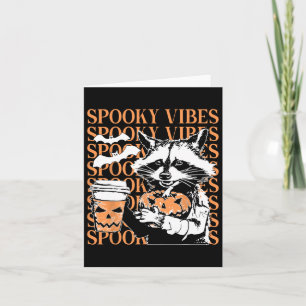 Halloween Funny Racoon Spooky Vibes Coffee Pumpki Card