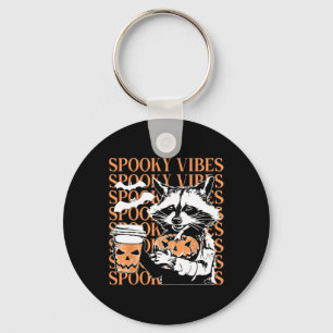 Halloween Funny Racoon Spooky Vibes Coffee Pumpki Key Ring