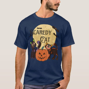 Halloween Funny Scaredy Cat Ghosts Moon Pumpkin T-Shirt