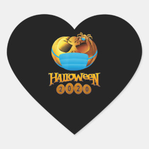 Halloween Funny Scary Pumpkin And Spider With Mask Heart Sticker