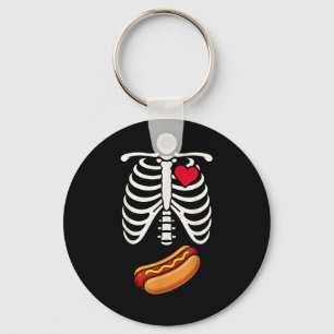 Halloween Funny Skeleton Ribcage Hotdog Food Lover Key Ring