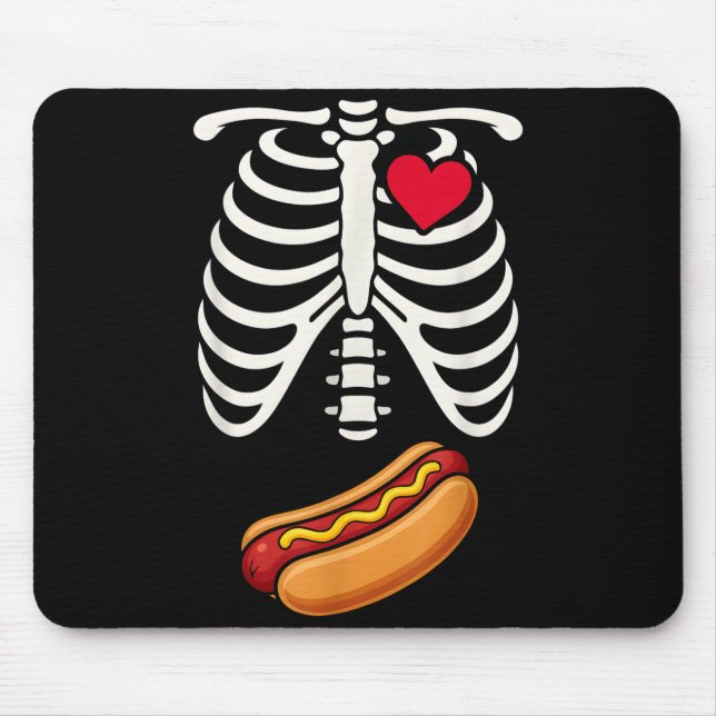 Halloween Funny Skeleton Ribcage Hotdog Food Lover Mouse Mat (Front)