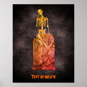 Halloween Funny Skeleton Tombstone Personalised Poster