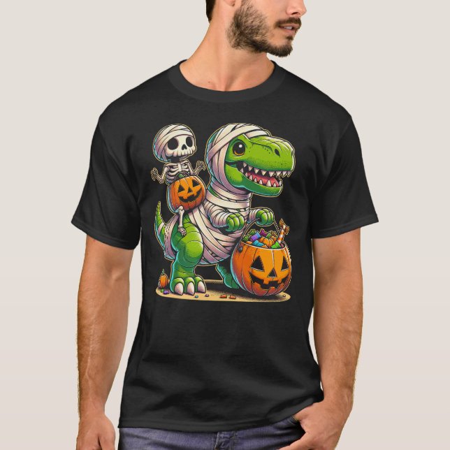 Halloween Funny T Rex Dinosaur Mummy Boys Trick Tr T-Shirt (Front)