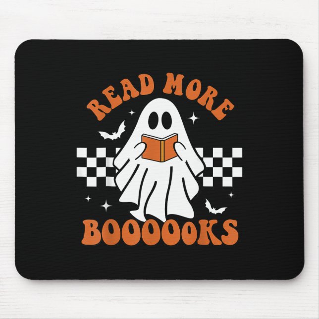 Halloween Funny Teacher Cute Booooks Ghost Read Mo Mouse Mat (Front)