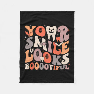 Halloween Funny Teeth Dentist Ghost Your Smile Loo Fleece Blanket