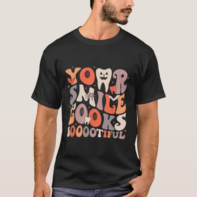 Halloween Funny Teeth Dentist Ghost Your Smile Loo T-Shirt (Front)