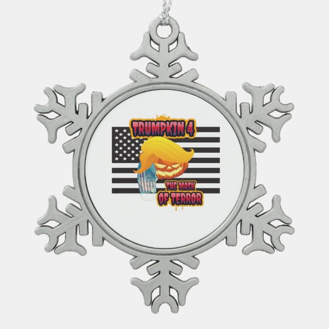 Halloween Funny Trumpkin Classic Snowflake Pewter Christmas Ornament (Front)