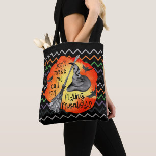 Halloween Funny Witch Flying Monkeys Chevron Tote Bag