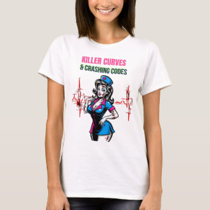 Halloween Funny Zombie Nurse "Killer Curves" Med T-Shirt