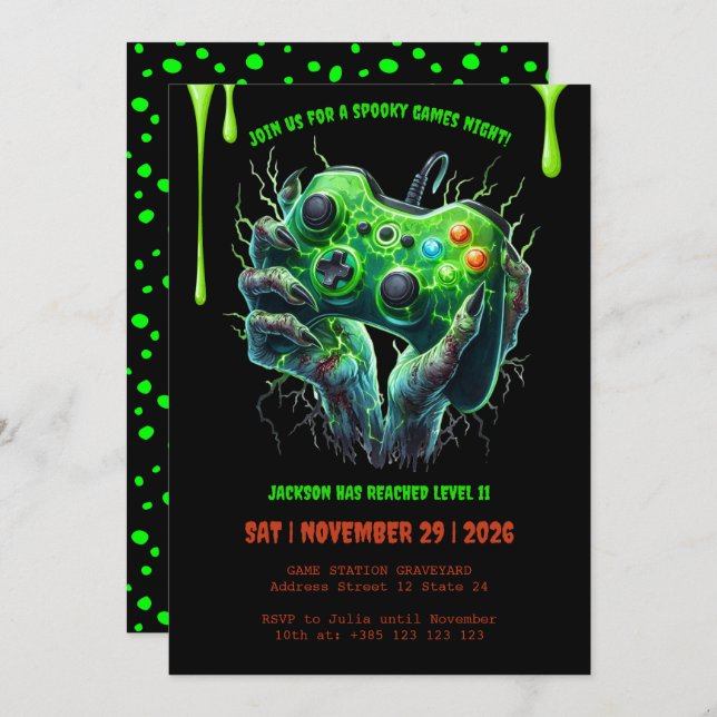 Halloween Gamer Birthday Party Invitation  (Front/Back)