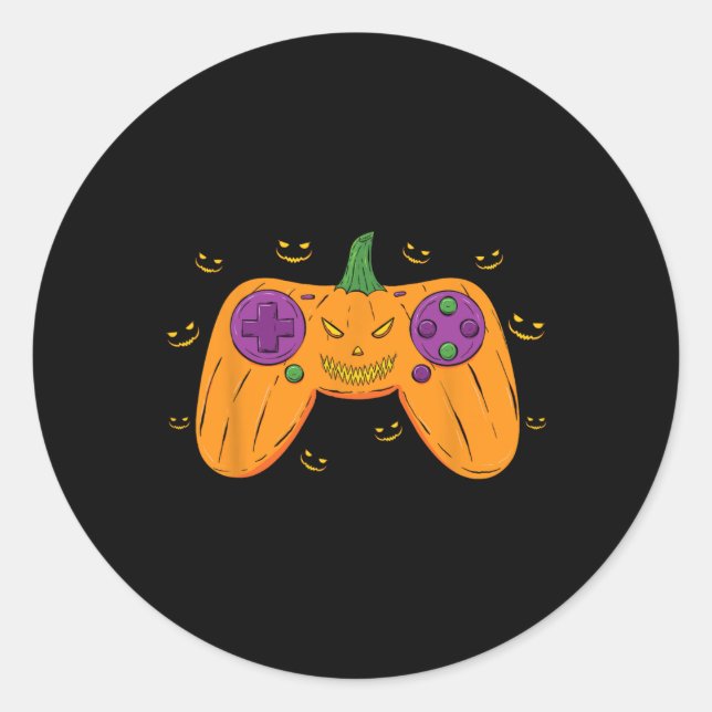 Halloween Gamer Costume Scary Pumpkin Mens Boys Vi Classic Round Sticker (Front)