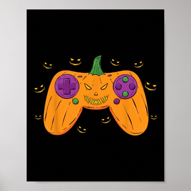 Halloween Gamer Costume Scary Pumpkin Mens Boys Vi Poster (Front)
