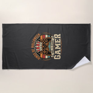 Halloween Gamer King Retro Controller Design Beach Towel