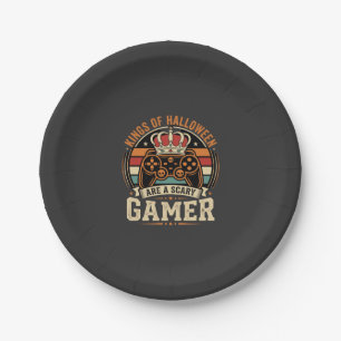 Halloween Gamer King Retro Controller Design Paper Plate