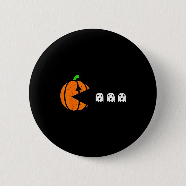 Halloween Gamer Pumpkin Eating Ghost Costume Men B 6 Cm Round Badge (Front)