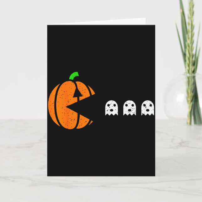 Halloween Gamer Pumpkin Eating Ghost Costume Men B Card (Front)