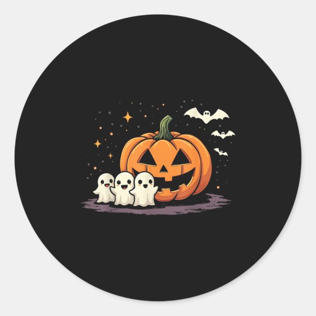 Halloween Gamer Pumpkin Eating Ghost Costume Men B Classic Round Sticker (Front)