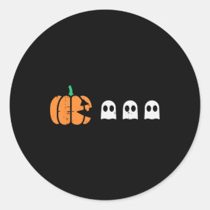Halloween Gamer Pumpkin Eating Ghost Costume Men B Classic Round Sticker