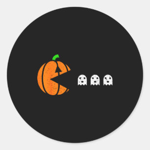 Halloween Gamer Pumpkin Eating Ghost Costume Men B Classic Round Sticker