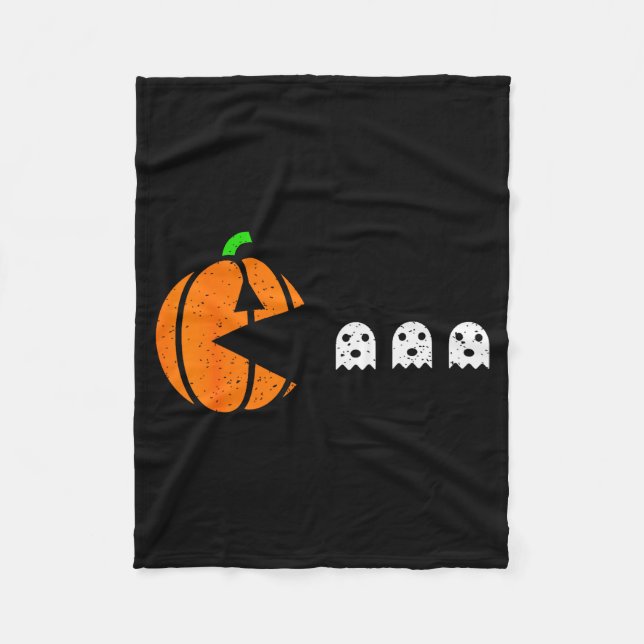 Halloween Gamer Pumpkin Eating Ghost Costume Men B Fleece Blanket (Front)