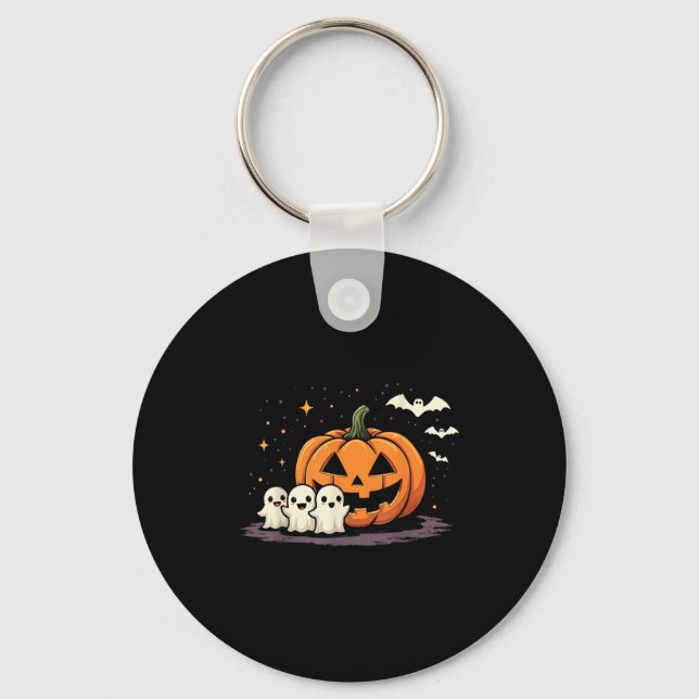Halloween Gamer Pumpkin Eating Ghost Costume Men B Key Ring (Front)