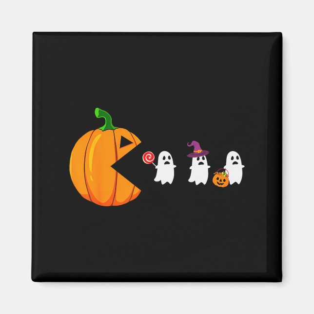 Halloween Gamer Pumpkin Eating Ghost Costume Men B Magnet (Front)